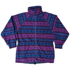 Vintage HEAD Fleece Jacket Womens Large Aztec Full Zip 90s Retro Ski Wear Purple